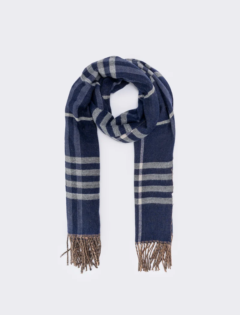 Sciarpa double face con frange - Blu