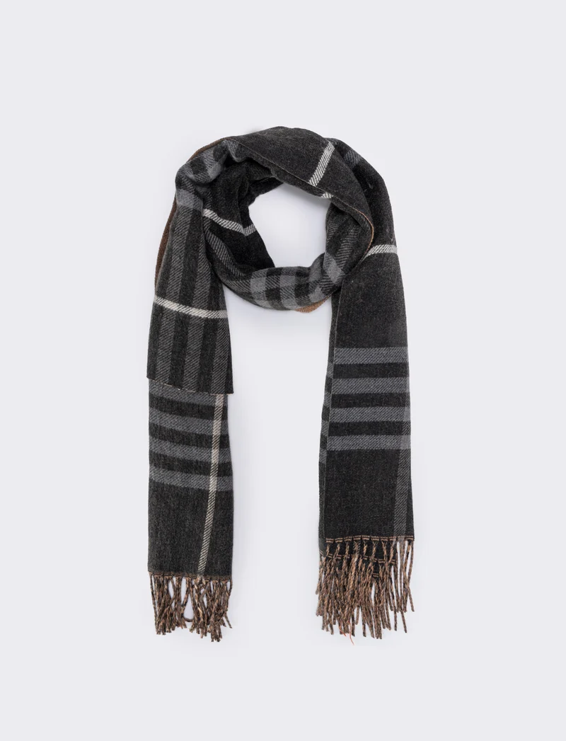 Sciarpa double face con frange - Nero