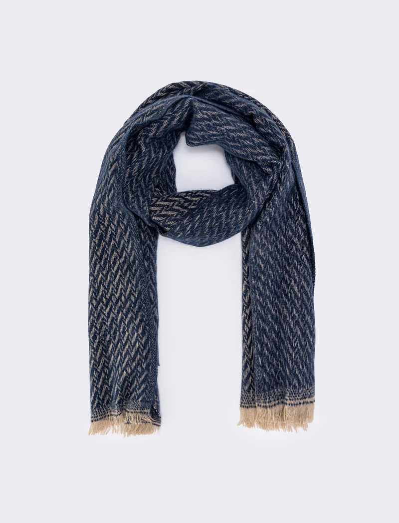 Sciarpa zig zag lurex con frange - Blu