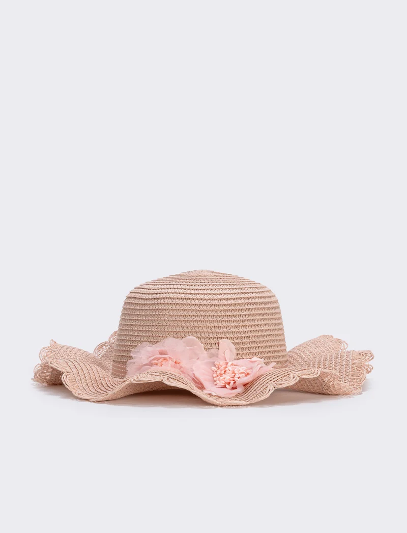 Cappello di paglia con fiori per bambina - Rosa