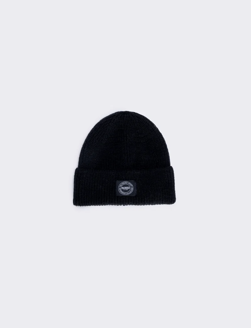 Cappello in maglia con risvolto - Nero