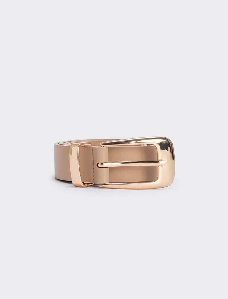 Cintura con passante e puntale metallo - Beige