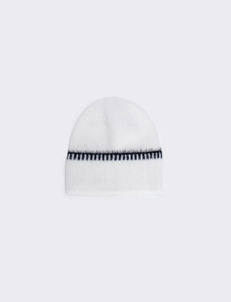 Cappello con risvolto ricamato - Bianco