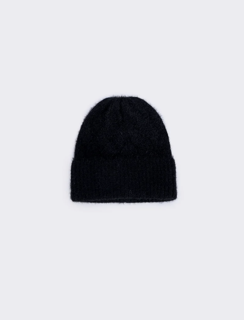Cappello con risvolto a coste - Nero