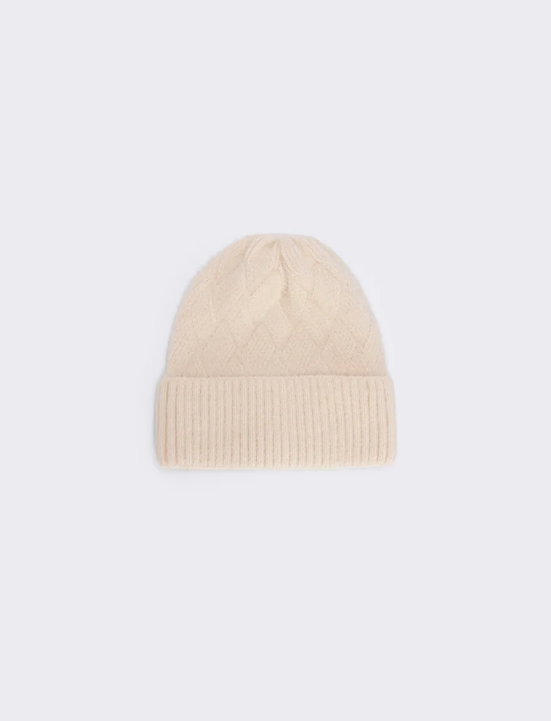 Cappello con risvolto a coste - Bianco panna