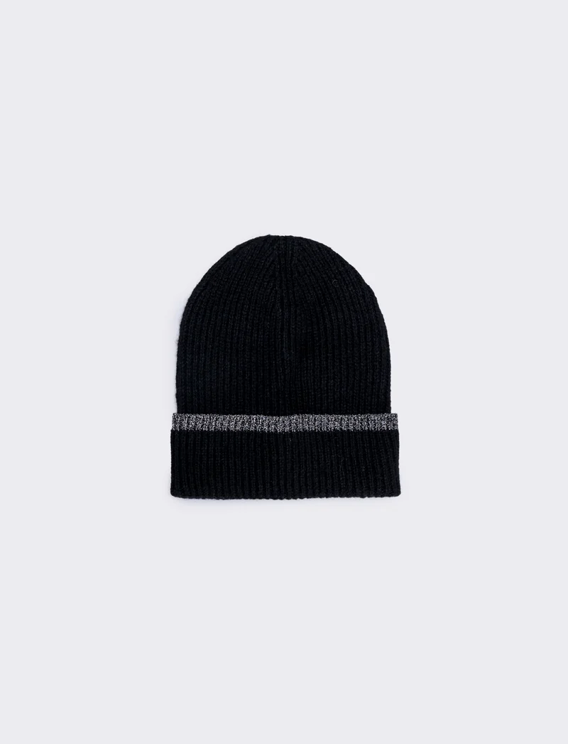 Cappello in maglia con bordino lurex - Nero
