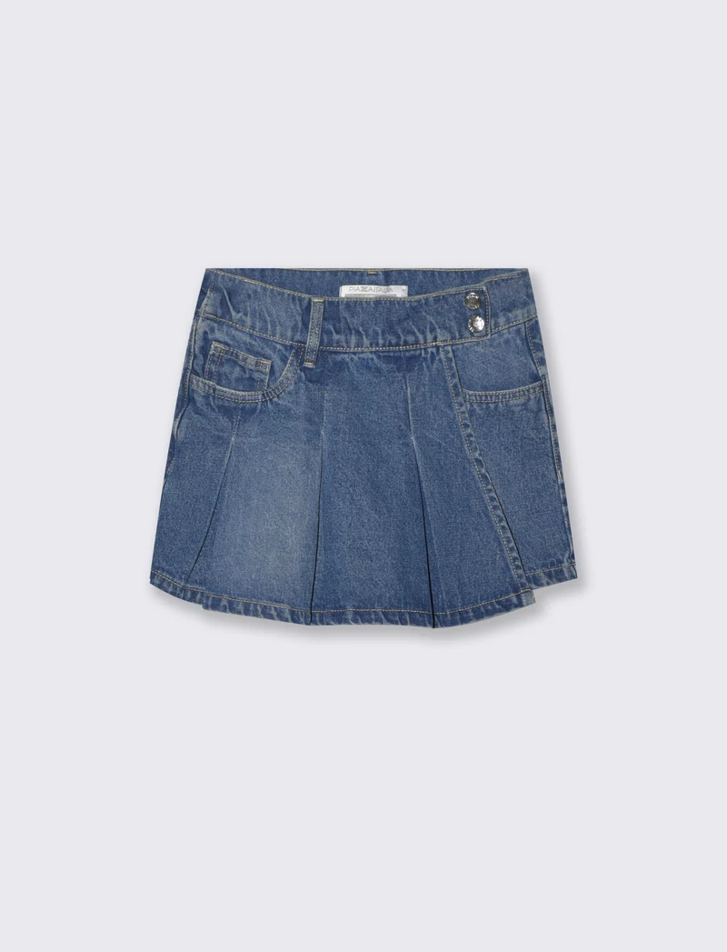 Short finta gonna in denim con pieghe - Denim