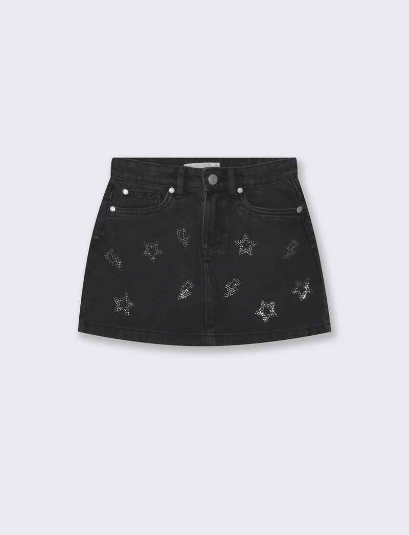 Gonna in denim con strass per bambina - Nero