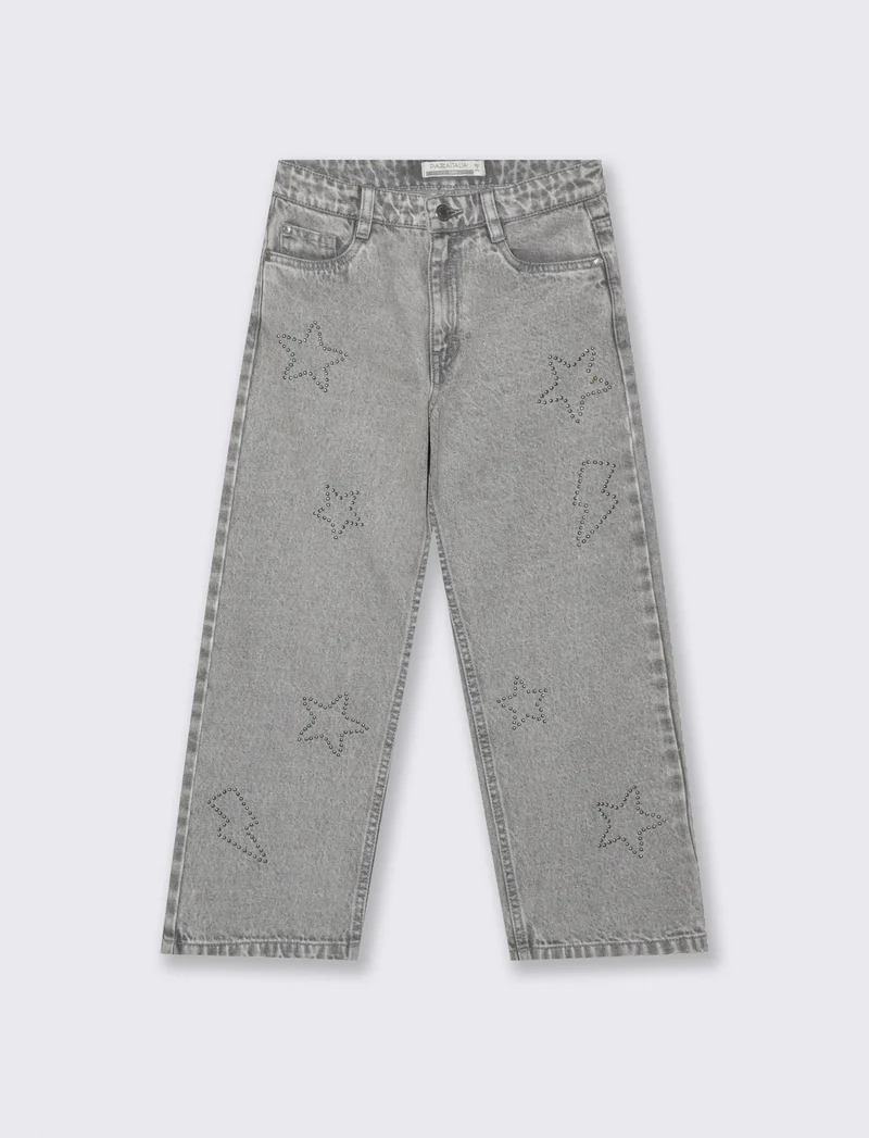 Jeans gamba ampia con borchie rock - Grigio
