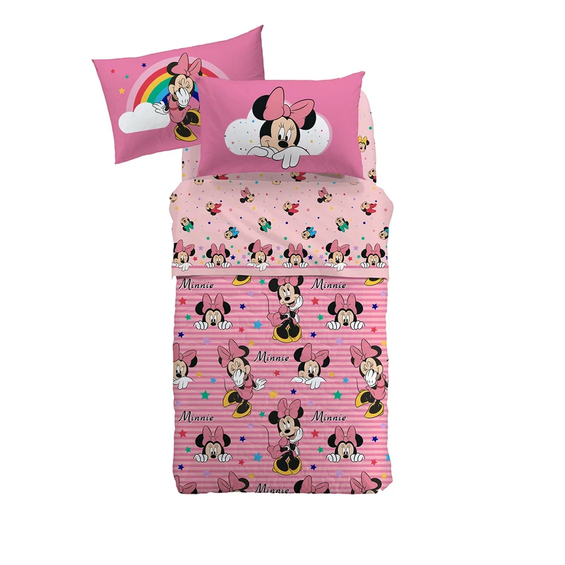 Copriletto Primaverile minnie rainbow in Cotone 90 gr/mq