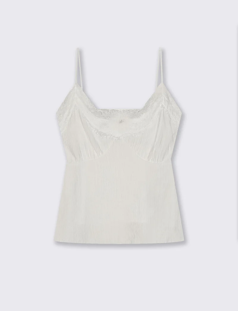 Top con Bretelle Sottili e Pizzo - Bianco
