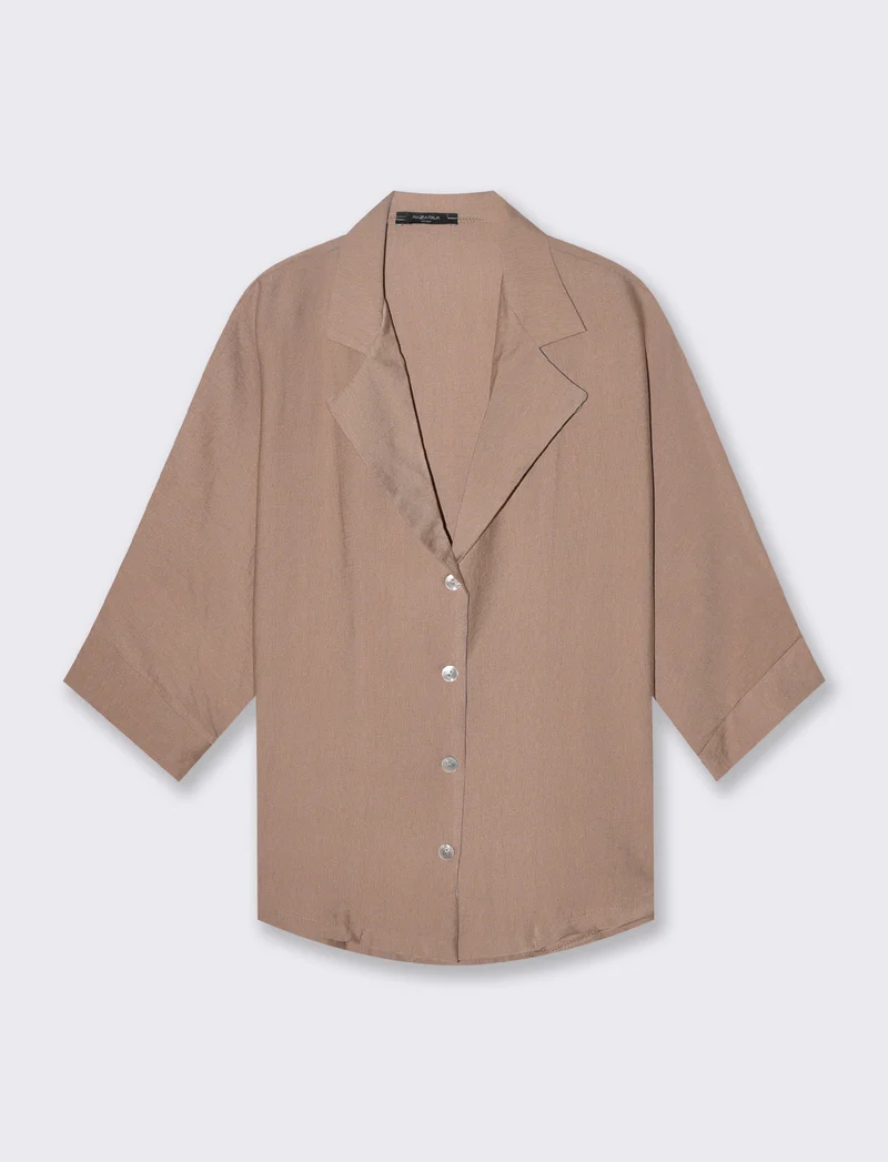 Camicia Manica Corto con Tasca - Grigio fango