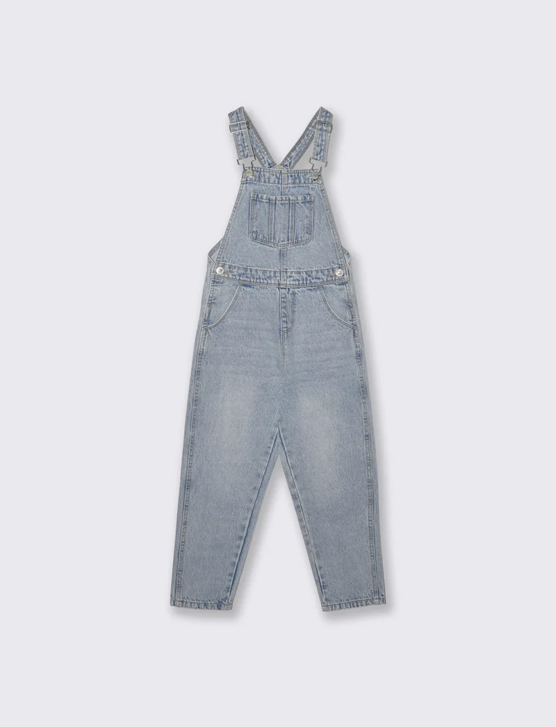 Salopette lunga in denim con bretelle regolabili - Denim chiaro