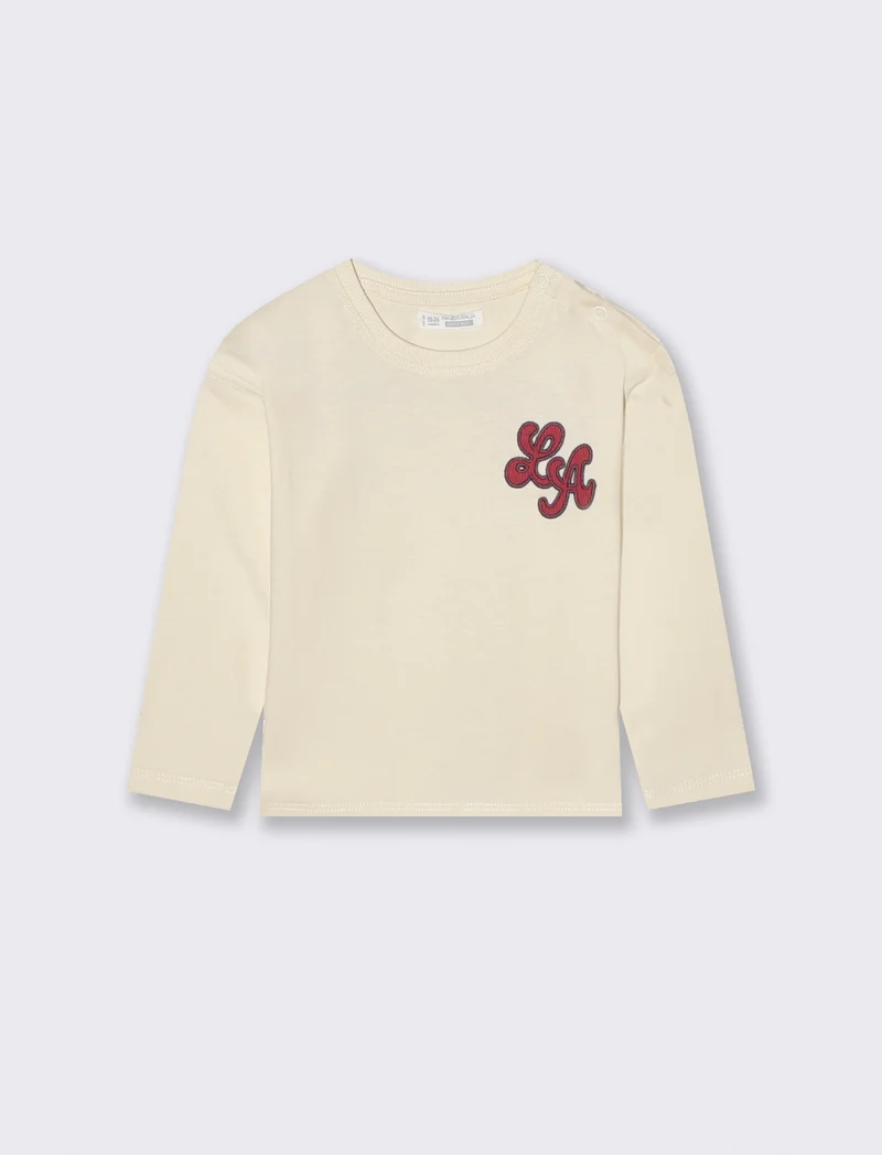 T-shirt in jersey con ricamo sportivo - Bianco latte