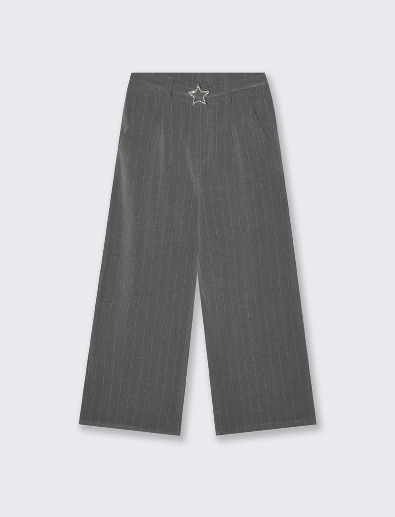 Pantalone gamba ampia con cintura gioiello - Righe