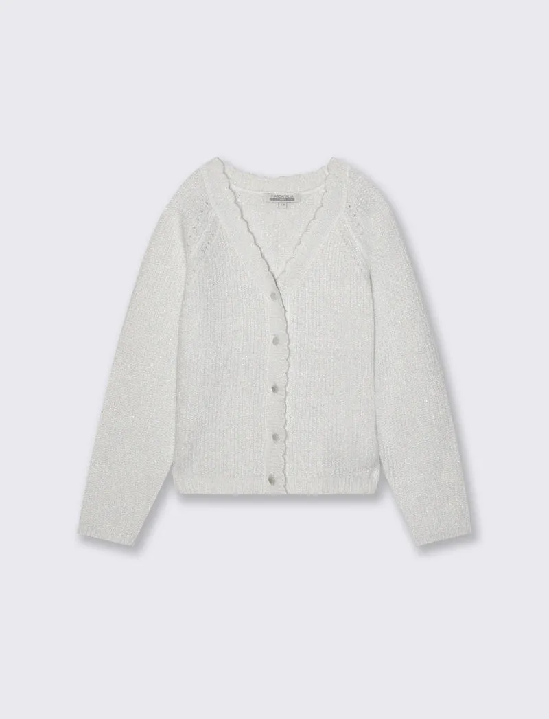 Cardigan raglan in maglieria metallizzata - Bianco latte