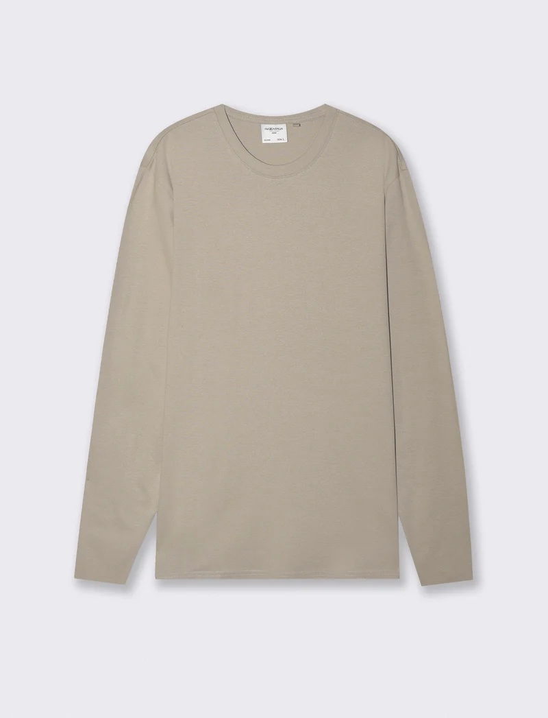 T-shirt slim fit a coste girocollo - Grigio stone