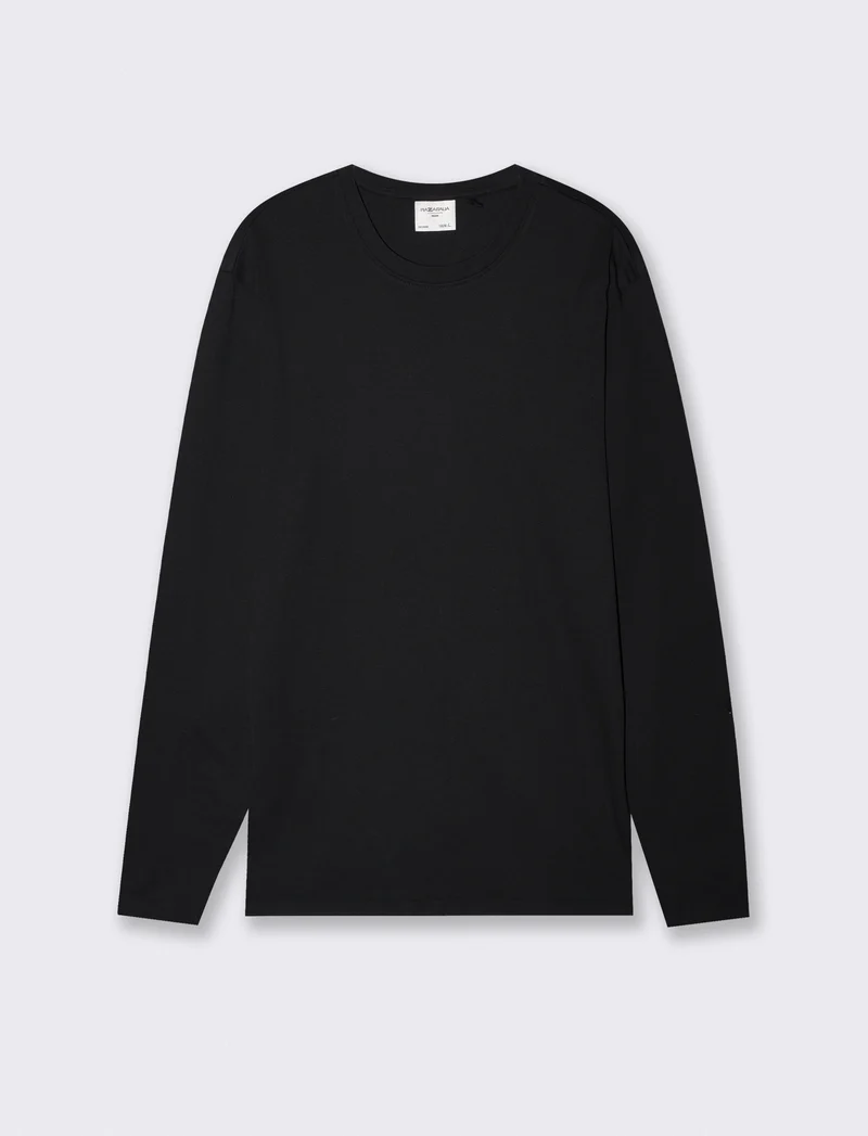 T-shirt slim fit a coste girocollo - Nero