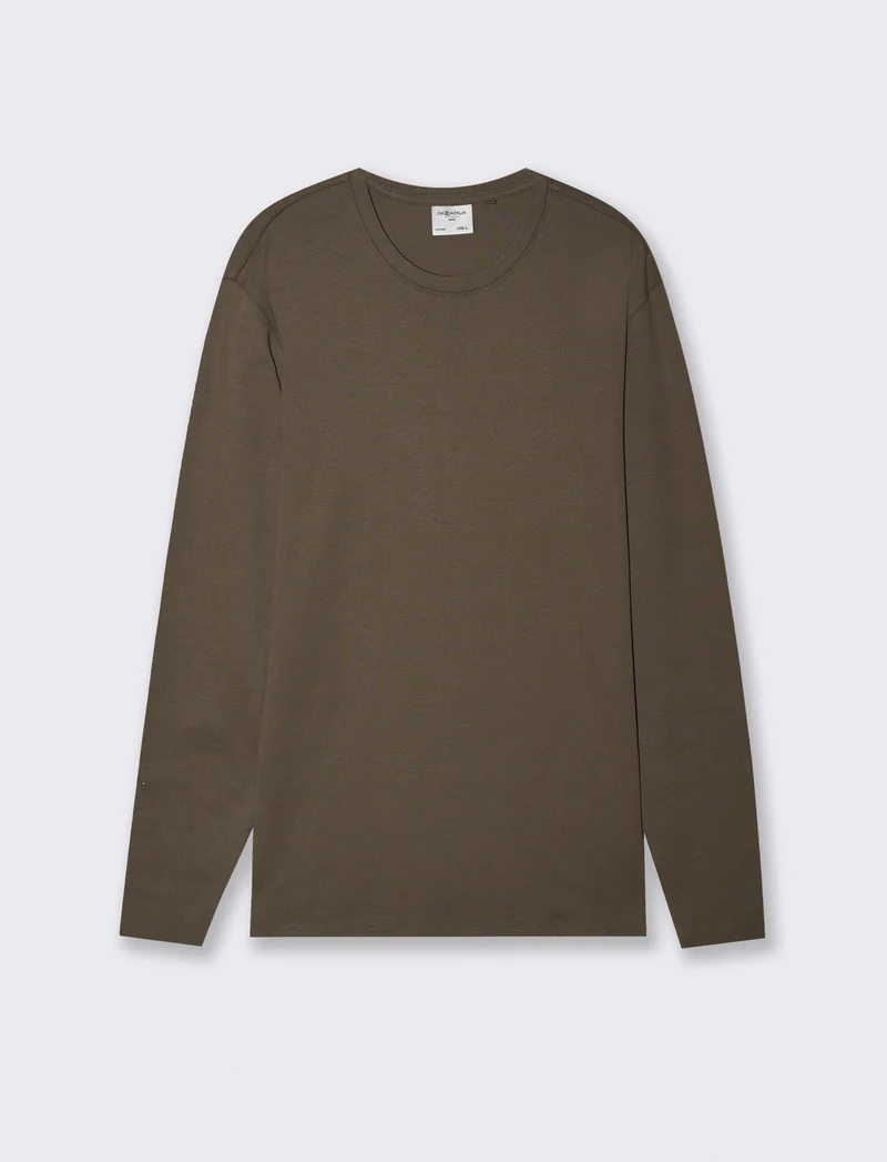 T-shirt slim fit a coste girocollo - Verde kaki