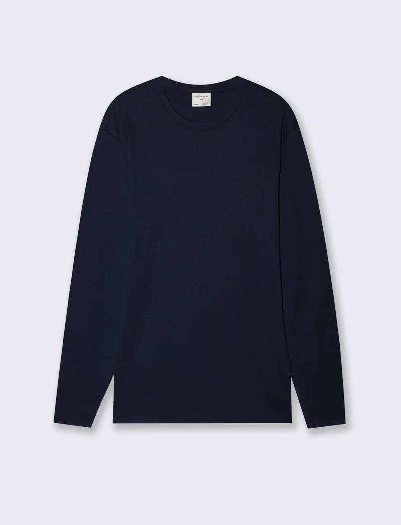 T-shirt slim fit a coste girocollo - Blu