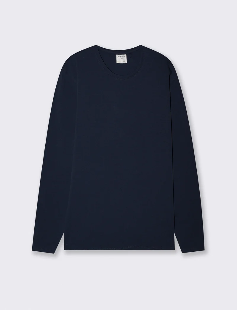 T-shirt slim fit maniche lunghe girocollo - Blu
