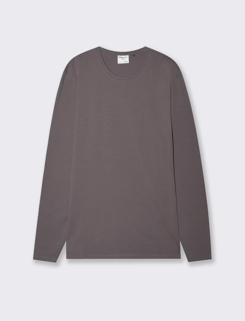 T-shirt slim fit maniche lunghe girocollo - Grigio