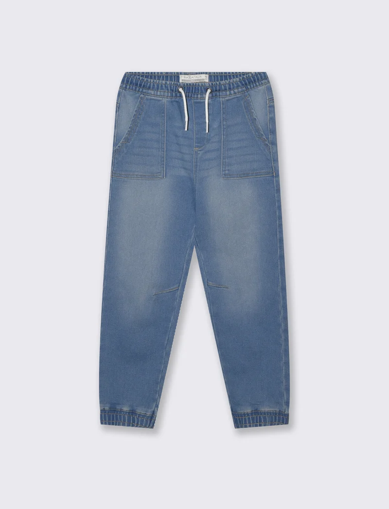 Jogging in denim con vita elasticizzata - Denim