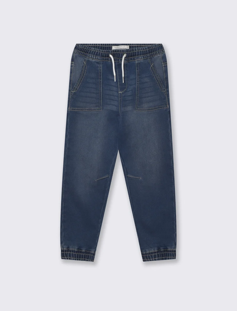Jogging in denim con vita elasticizzata - DENIM SCURO