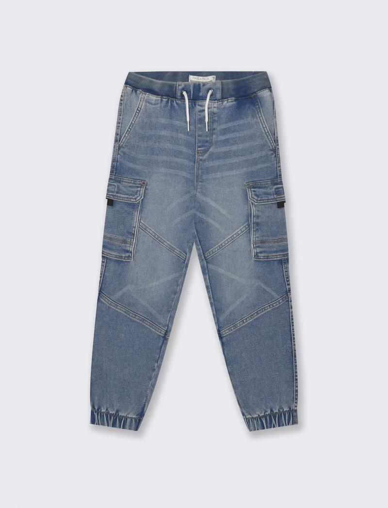 Jogging in denim con tasconi cargo - Denim chiaro