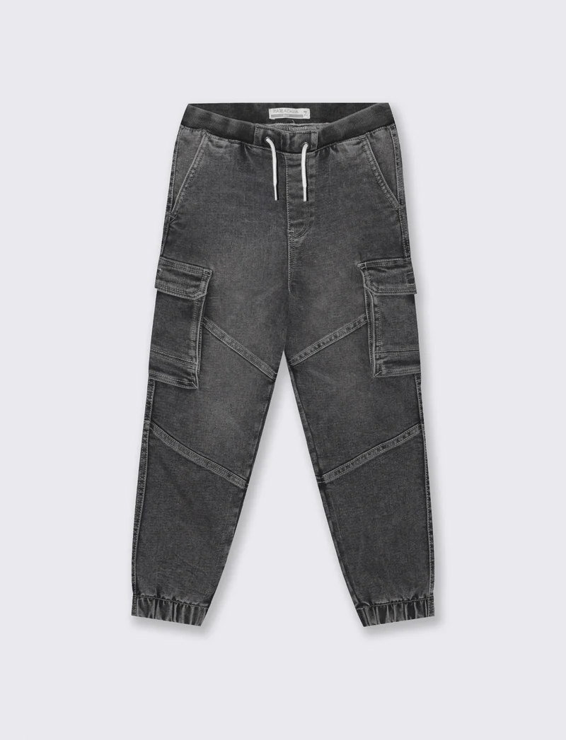 Jogging in denim con tasconi cargo - Grigio