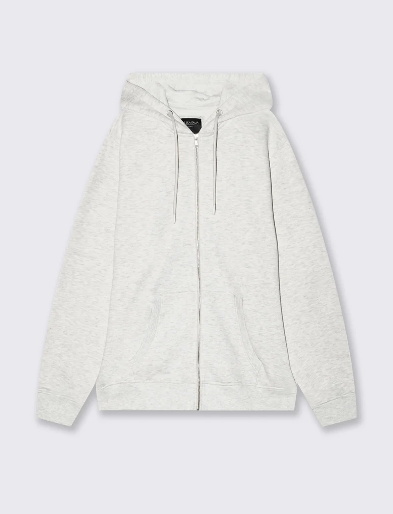 Felpa cappuccio con cerniera basic - Grigio mel.