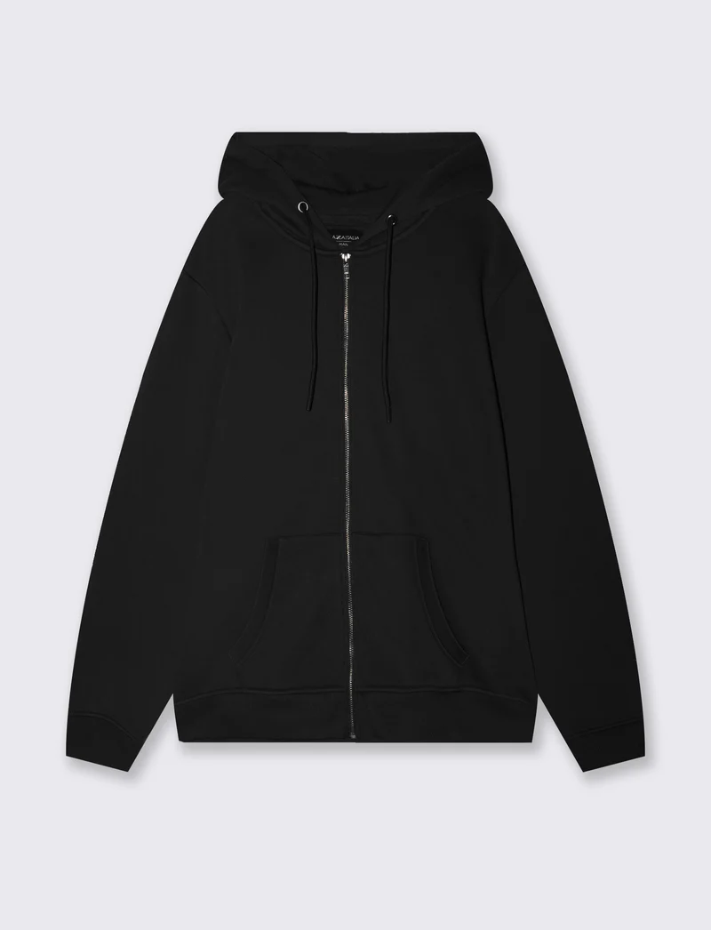 Felpa cappuccio con cerniera basic - Nero
