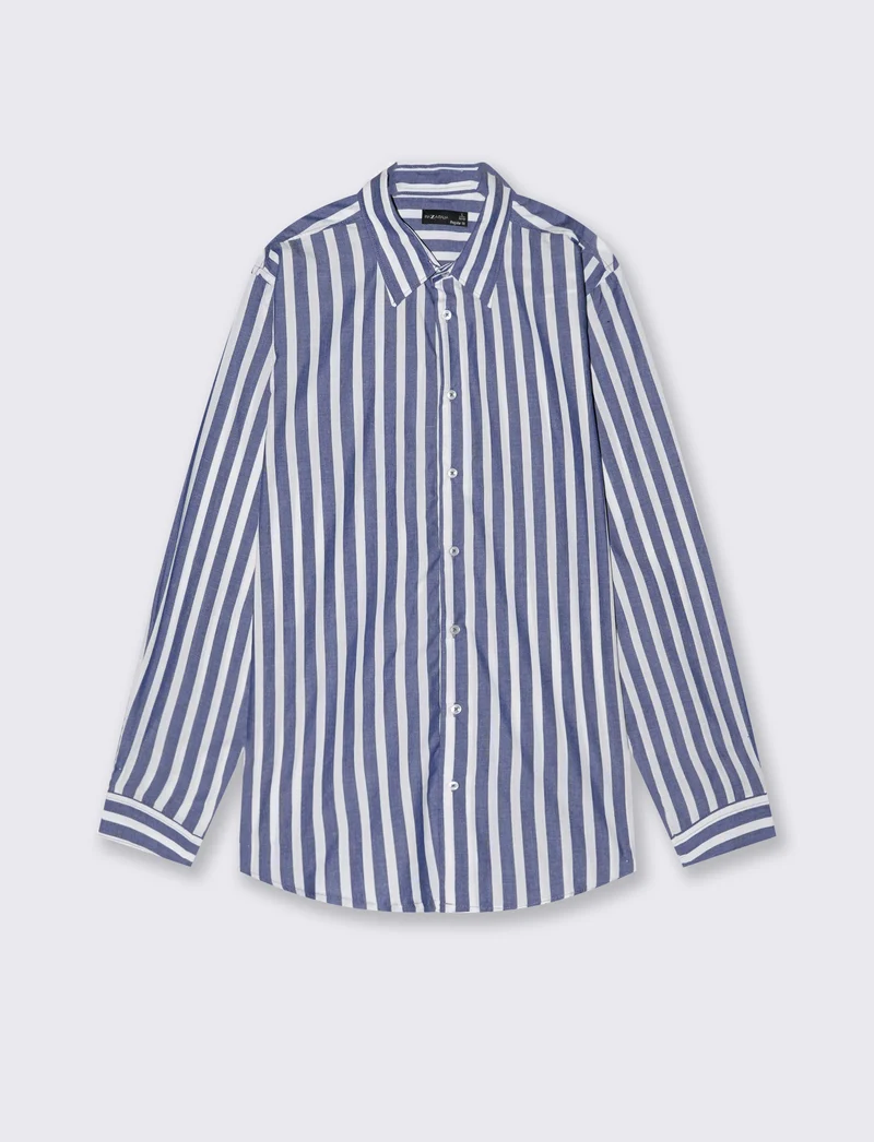 Camicia a righe regular fit in cotone - Bianco