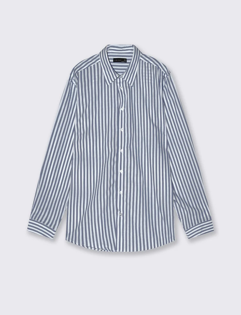Camicia a righe regular fit in cotone - Bluette