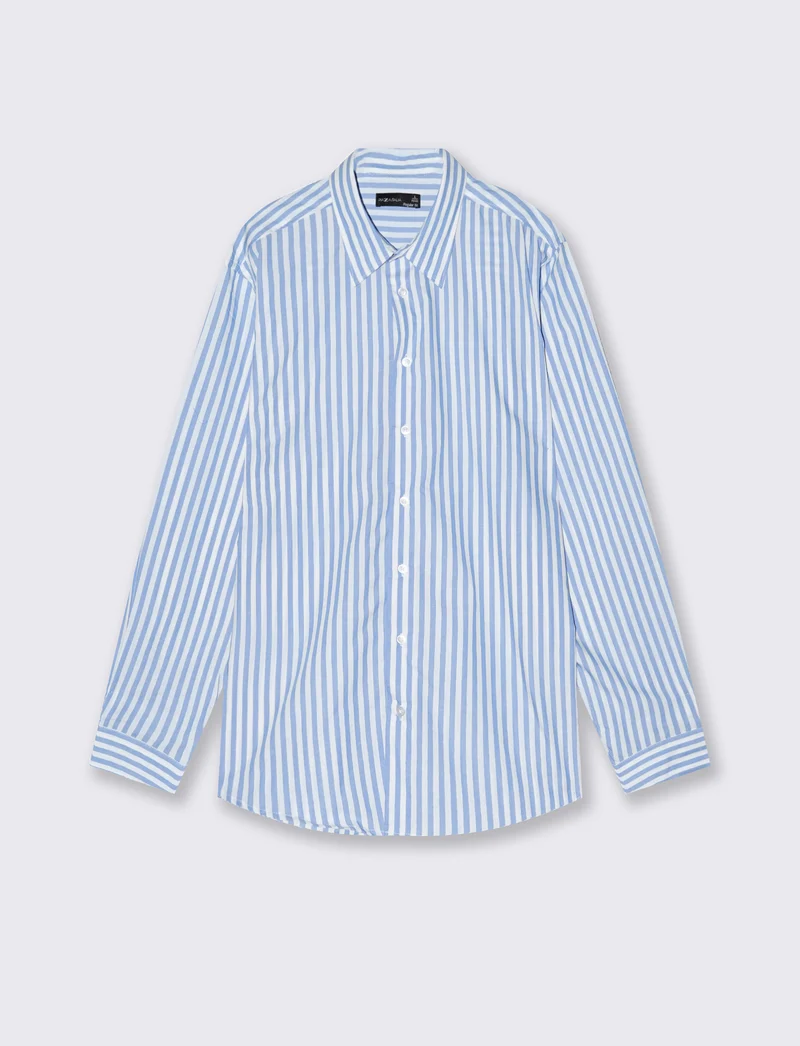 Camicia a righe regular fit in cotone - Azzurro
