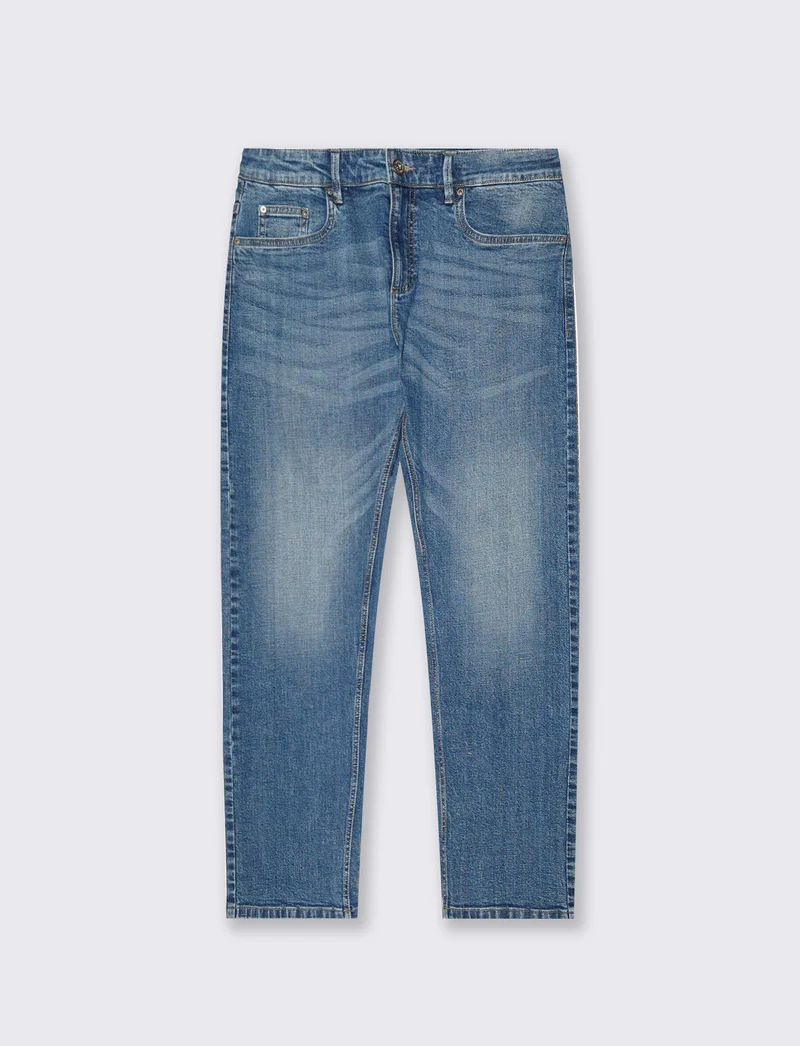 Jeans regular fit blu medio effetto slavato - Denim