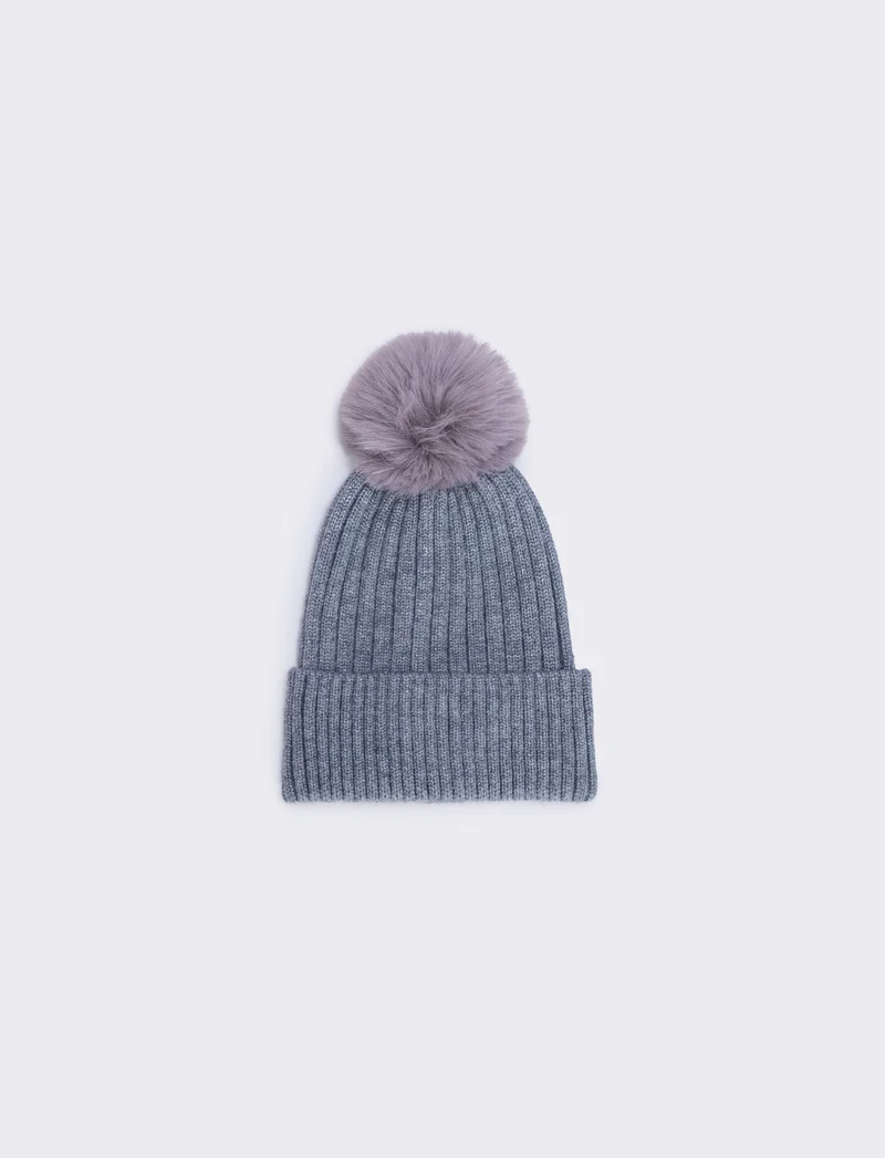 Cappello lurex con pon pon - Grigio