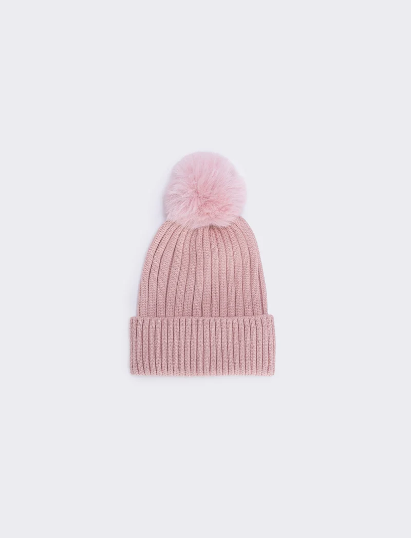 Cappello lurex con pon pon - Rosa