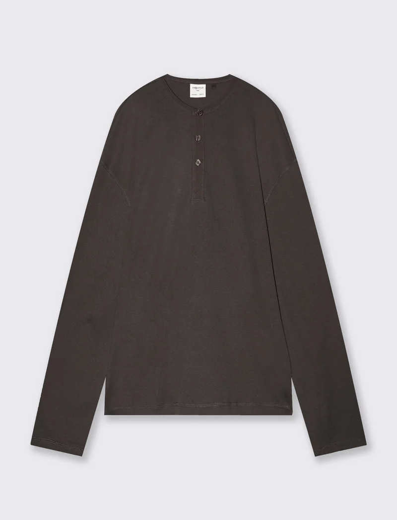 T-shirt Serafino a costine con maniche lunghe - Moro