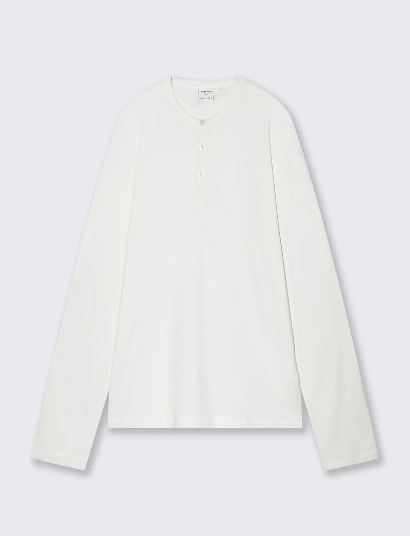 T-shirt Serafino a costine con maniche lunghe - Bianco