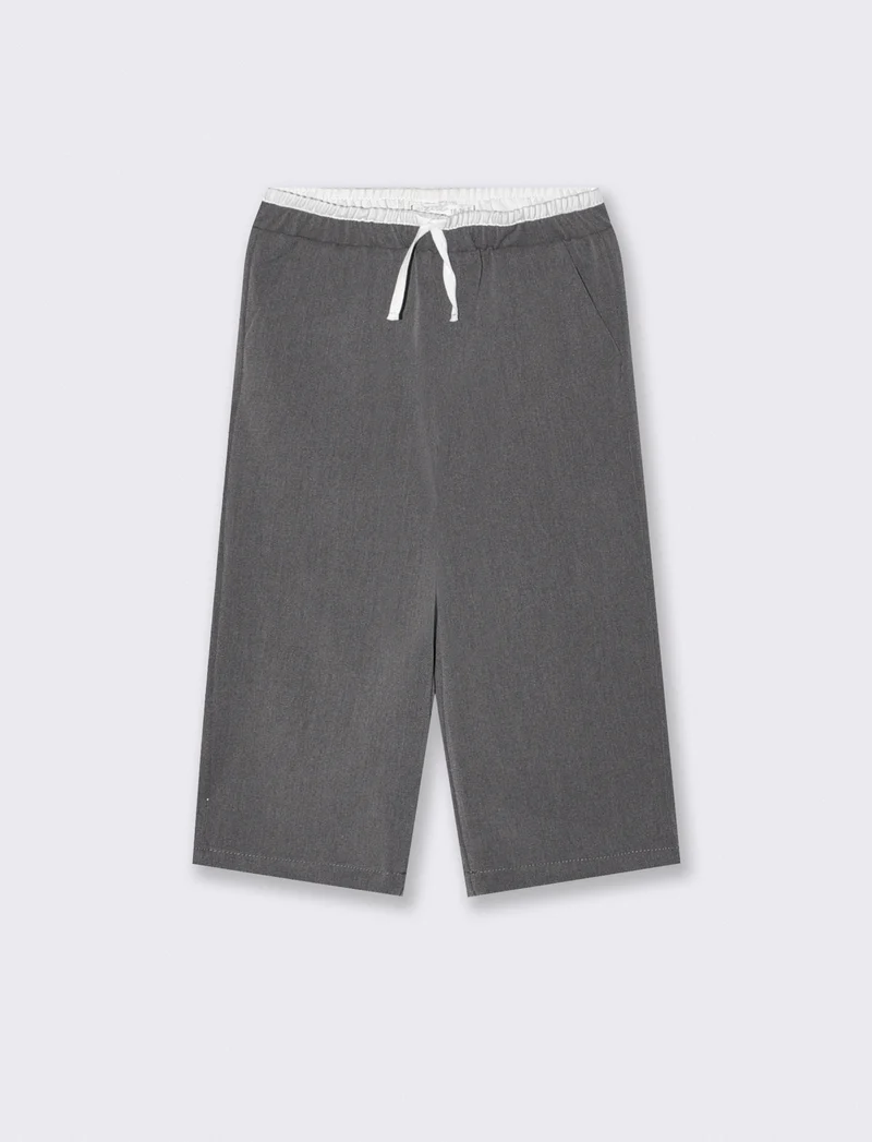 Pantaloni gamba larga con laccio in vita - Grigio