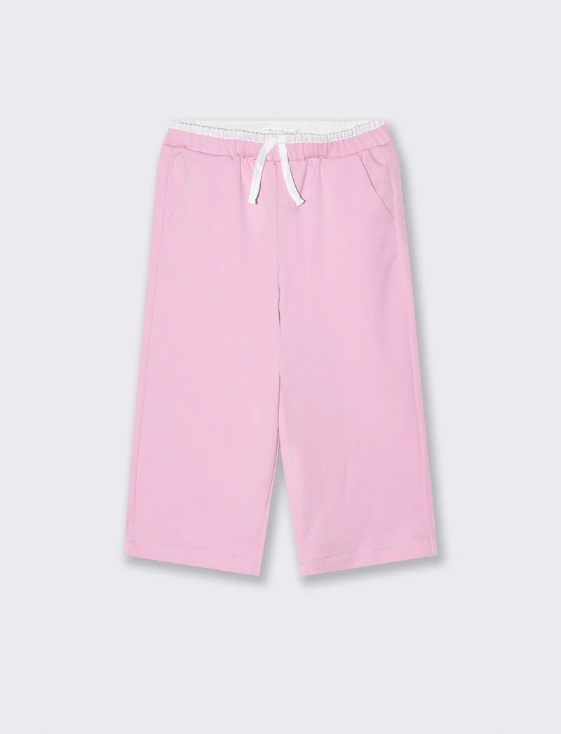 Pantaloni gamba larga con laccio in vita - Rosa polvere