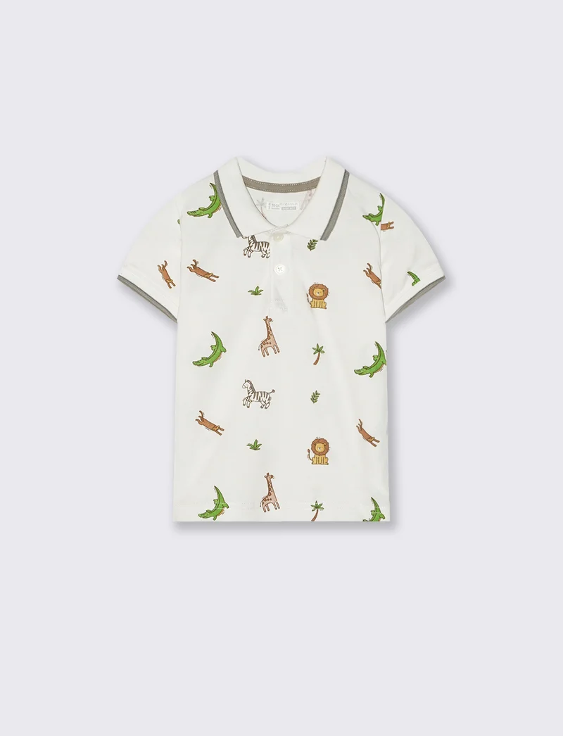 Polo in piquet con stampa giungla - Bianco latte