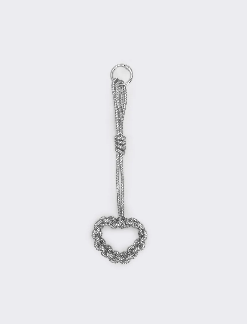 Portachiavi cuore tubolare con strass - Argento