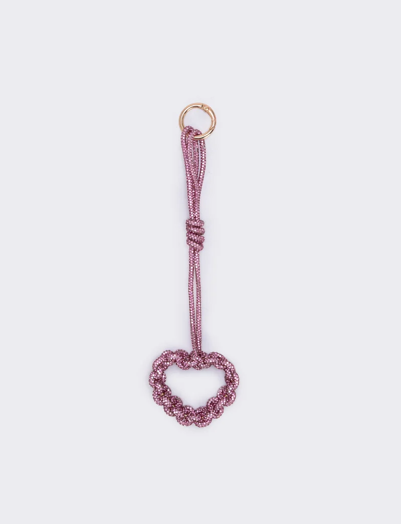 Portachiavi cuore tubolare con strass - Rosa