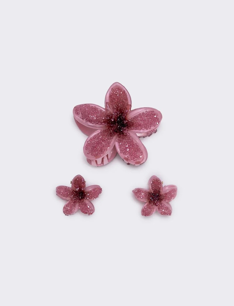 Set di 3 pinze fiore effetto zucchero - Rosa
