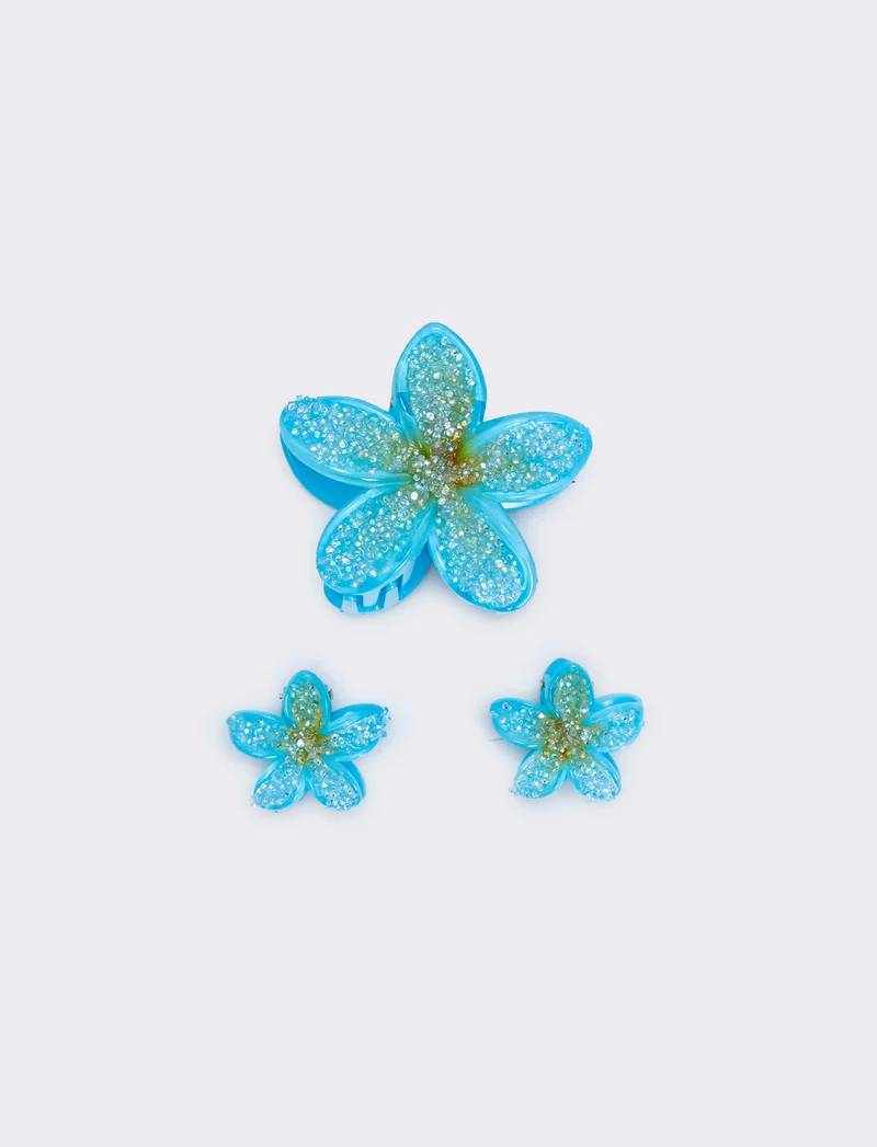 Set di 3 pinze fiore effetto zucchero - Turchese
