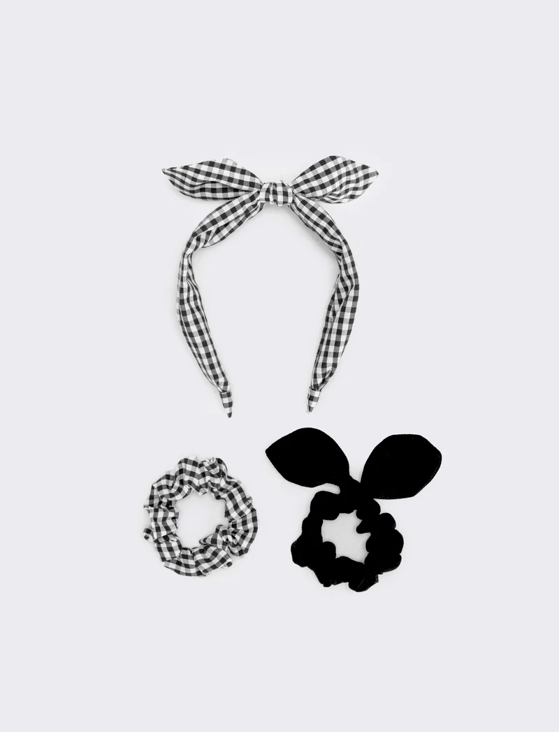Set cerchietto e elastici vichy - Nero