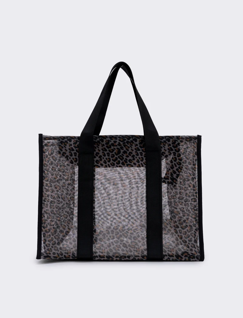 Borsa tote in rete con manici in nylon - Leopardato
