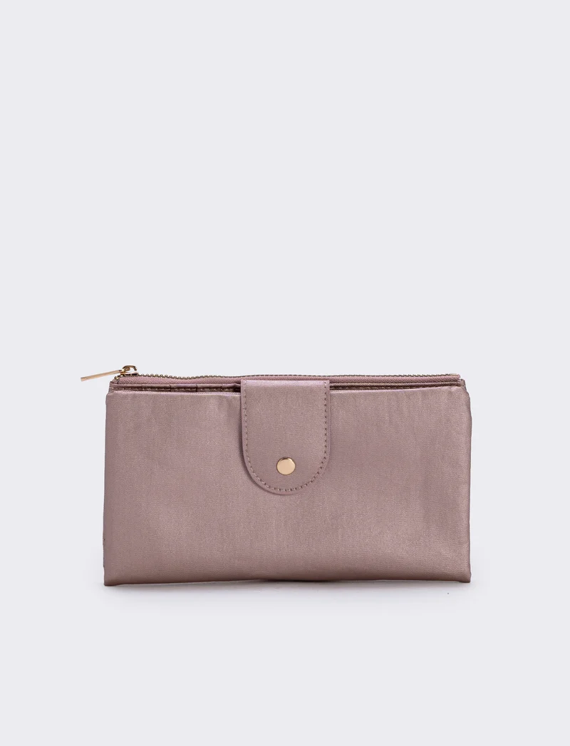 Portafogli grande con zip e bottone - Rosa